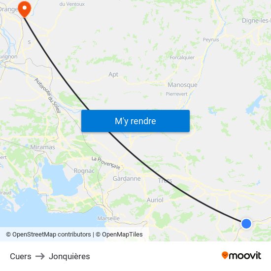 Cuers to Jonquières map