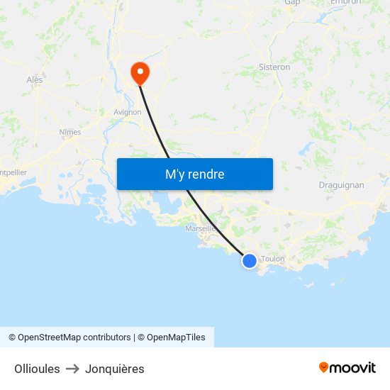 Ollioules to Jonquières map