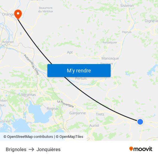 Brignoles to Jonquières map