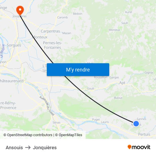 Ansouis to Jonquières map