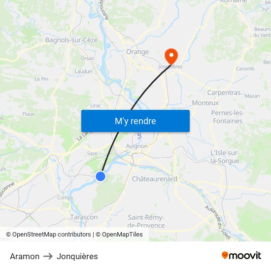 Aramon to Jonquières map