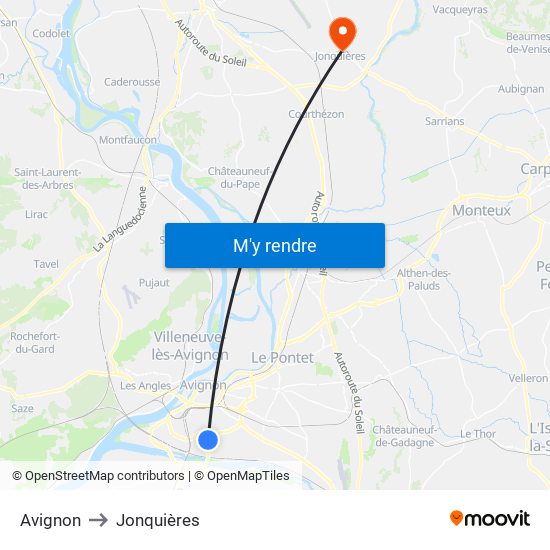 Avignon to Jonquières map