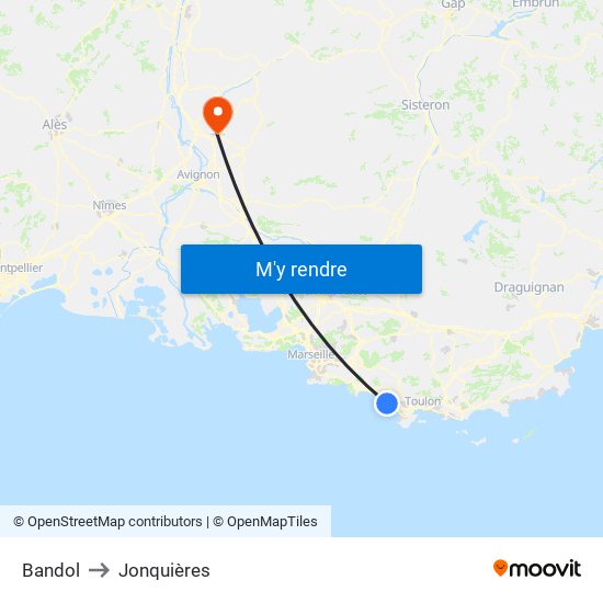 Bandol to Jonquières map