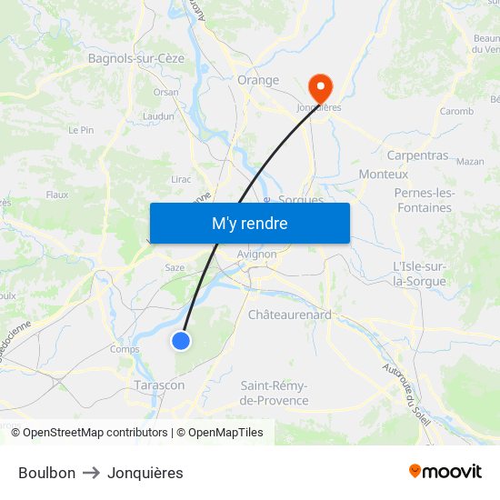 Boulbon to Jonquières map