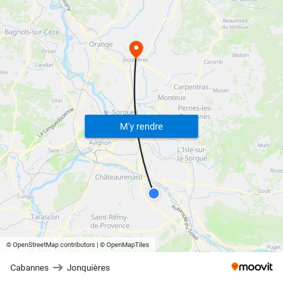 Cabannes to Jonquières map