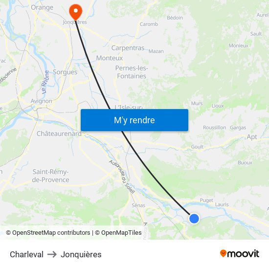 Charleval to Jonquières map