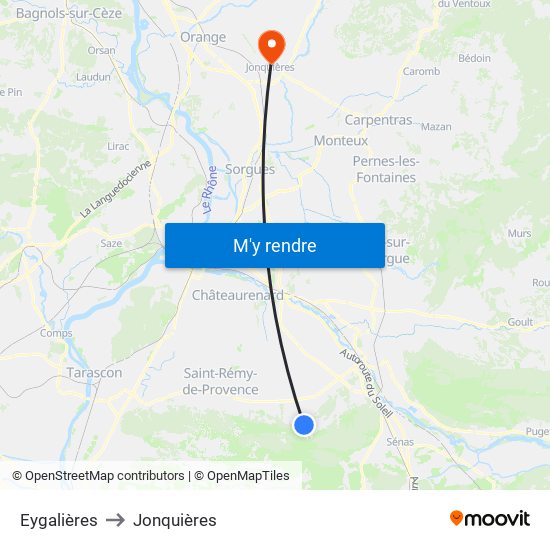 Eygalières to Jonquières map