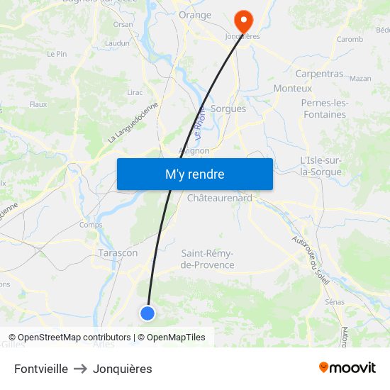 Fontvieille to Jonquières map