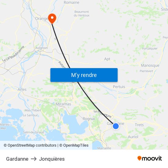 Gardanne to Jonquières map