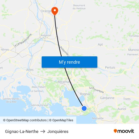 Gignac-La-Nerthe to Jonquières map