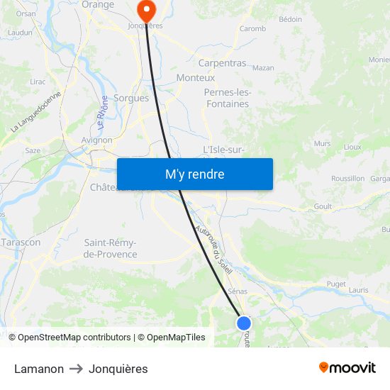 Lamanon to Jonquières map