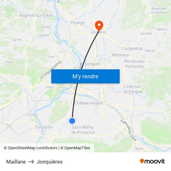 Maillane to Jonquières map