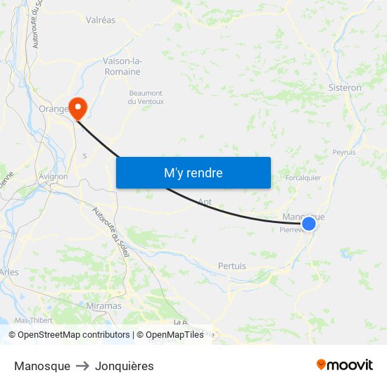 Manosque to Jonquières map