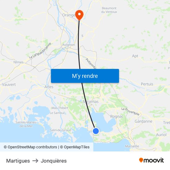 Martigues to Jonquières map