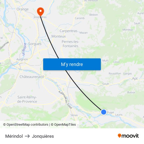 Mérindol to Jonquières map