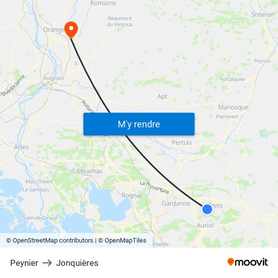Peynier to Jonquières map