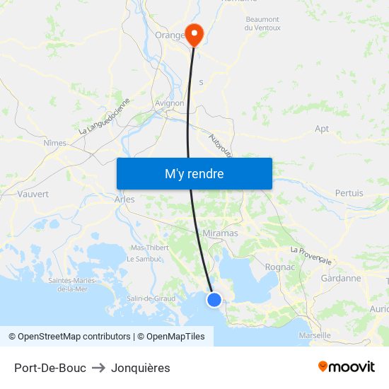 Port-De-Bouc to Jonquières map