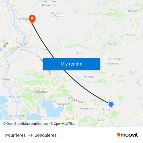 Pourrières to Jonquières map