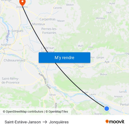 Saint-Estève-Janson to Jonquières map