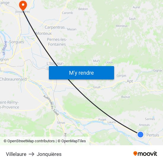 Villelaure to Jonquières map