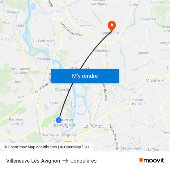 Villeneuve-Lès-Avignon to Jonquières map