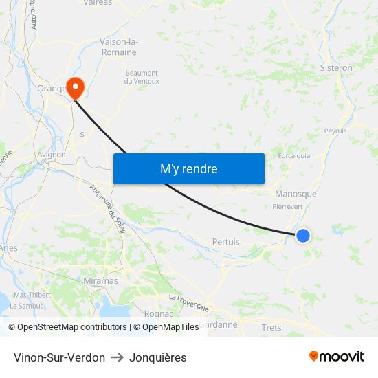 Vinon-Sur-Verdon to Jonquières map