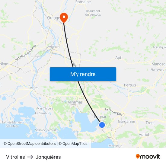 Vitrolles to Jonquières map
