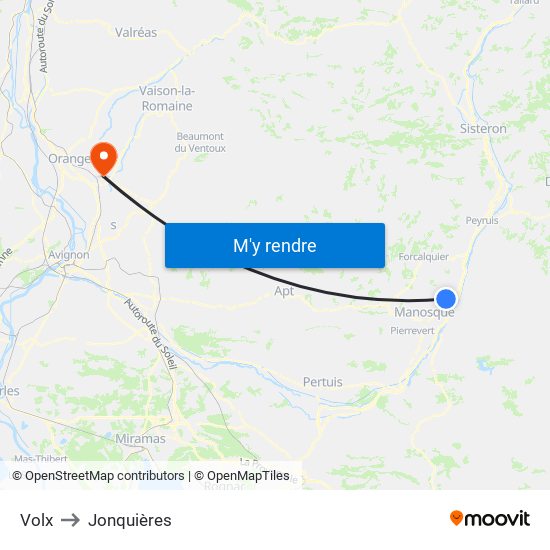 Volx to Jonquières map