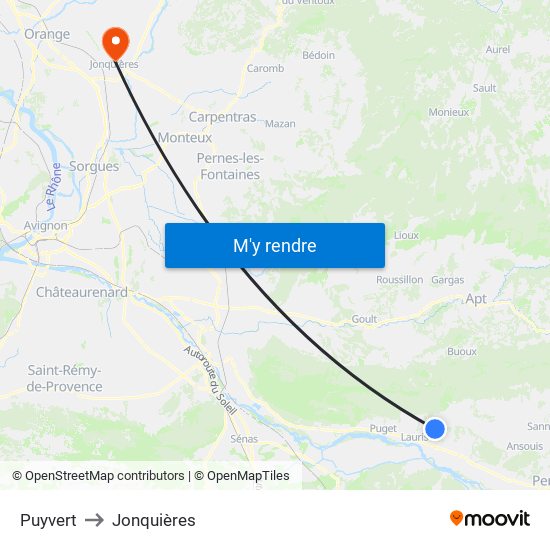 Puyvert to Jonquières map