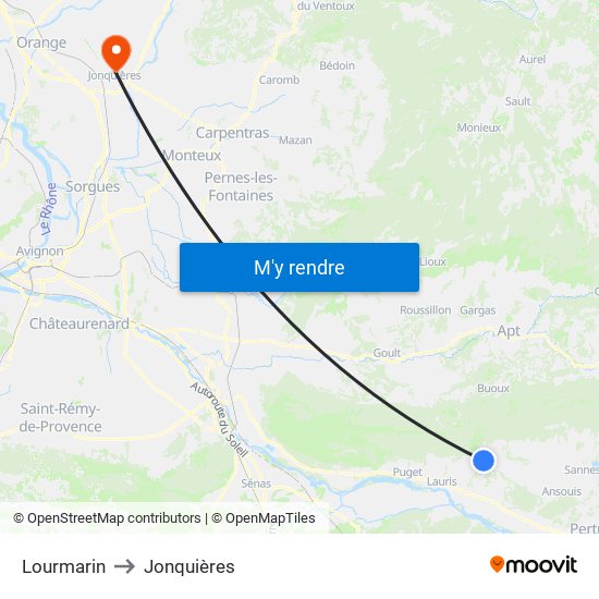 Lourmarin to Jonquières map