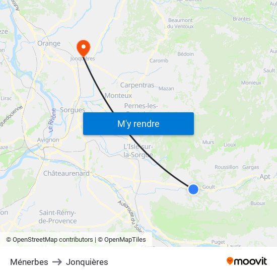 Ménerbes to Jonquières map