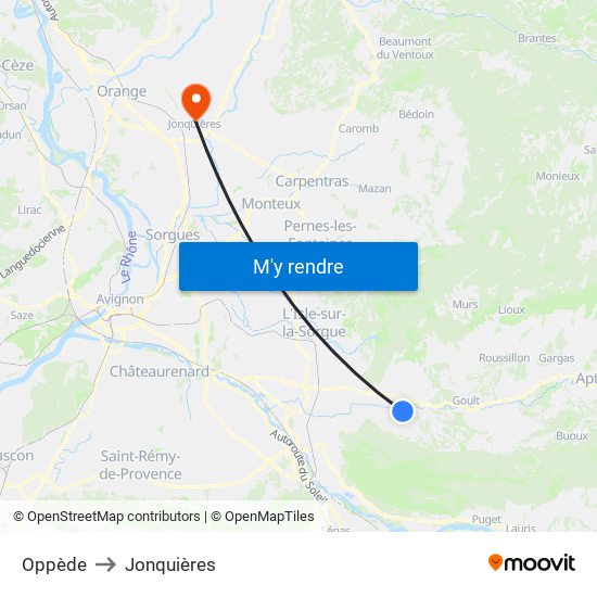 Oppède to Jonquières map