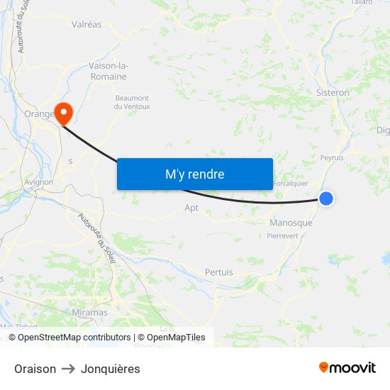 Oraison to Jonquières map