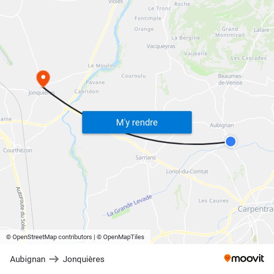 Aubignan to Jonquières map
