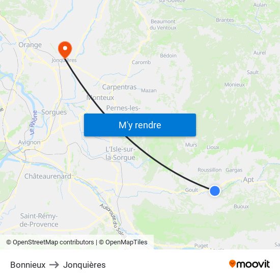 Bonnieux to Jonquières map