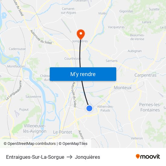 Entraigues-Sur-La-Sorgue to Jonquières map