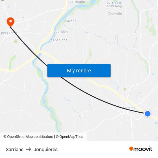 Sarrians to Jonquières map