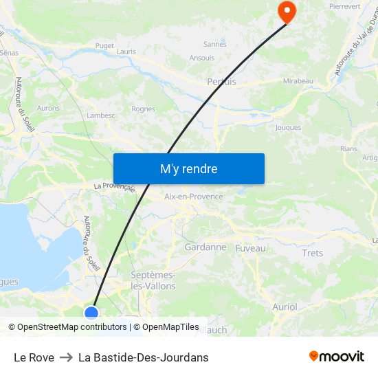 Le Rove to La Bastide-Des-Jourdans map