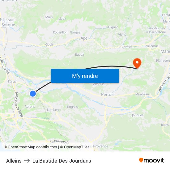 Alleins to La Bastide-Des-Jourdans map