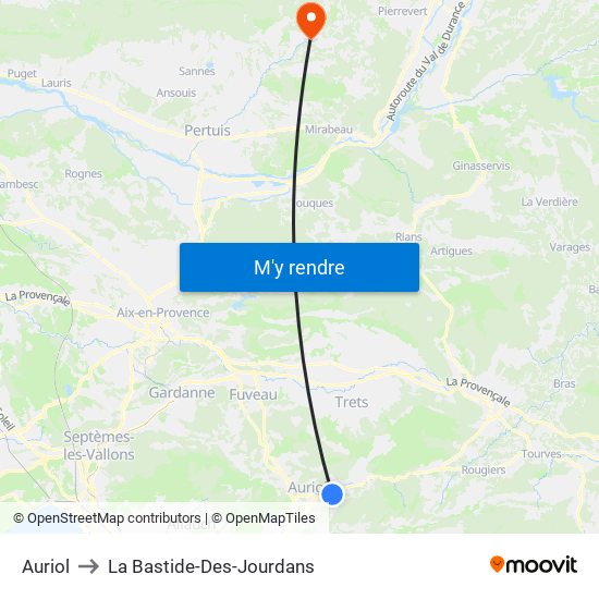 Auriol to La Bastide-Des-Jourdans map