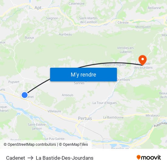 Cadenet to La Bastide-Des-Jourdans map