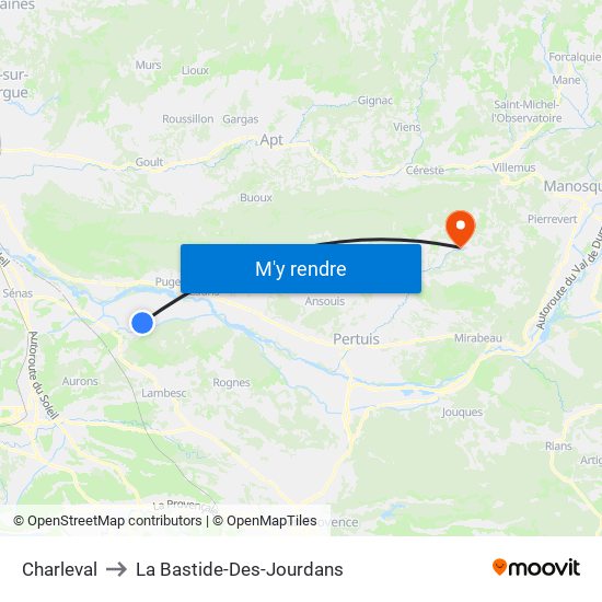 Charleval to La Bastide-Des-Jourdans map