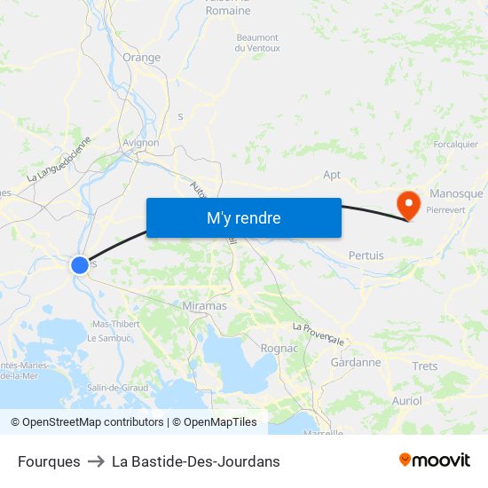 Fourques to La Bastide-Des-Jourdans map