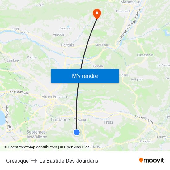 Gréasque to La Bastide-Des-Jourdans map