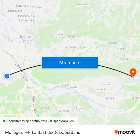 Mollégès to La Bastide-Des-Jourdans map