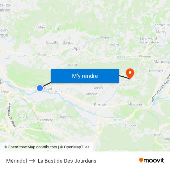 Mérindol to La Bastide-Des-Jourdans map