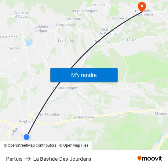 Pertuis to La Bastide-Des-Jourdans map