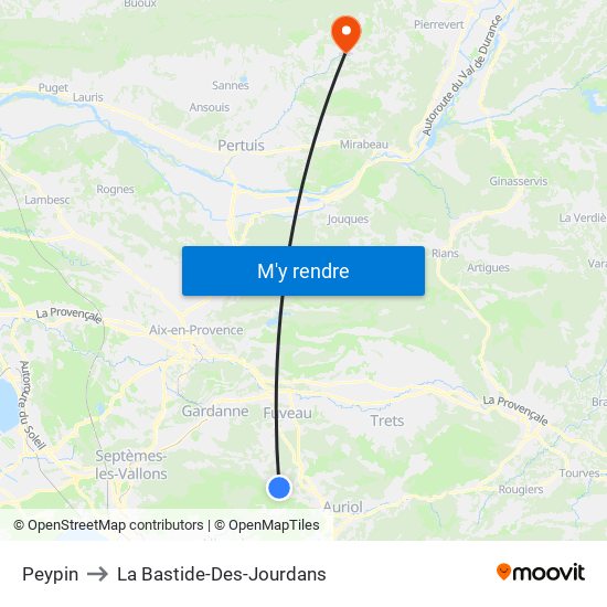 Peypin to La Bastide-Des-Jourdans map