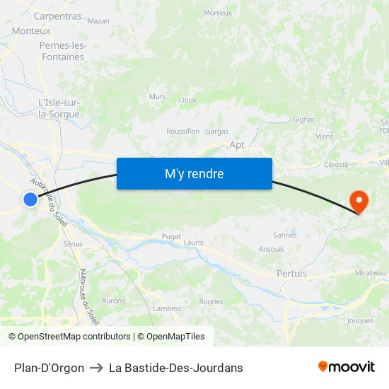 Plan-D'Orgon to La Bastide-Des-Jourdans map
