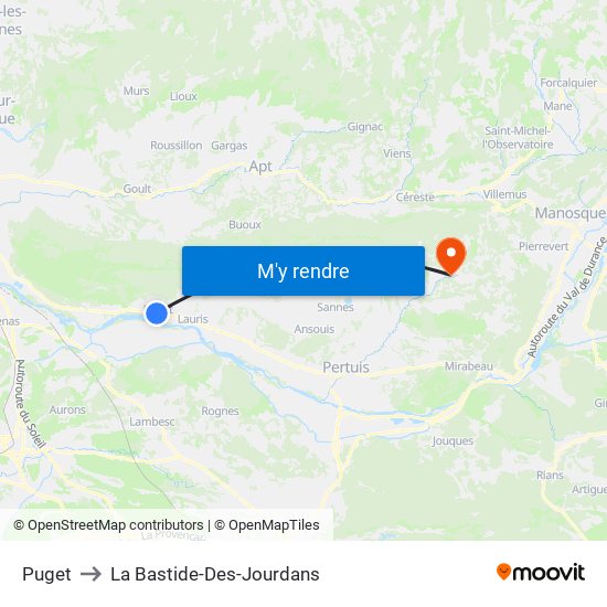 Puget to La Bastide-Des-Jourdans map